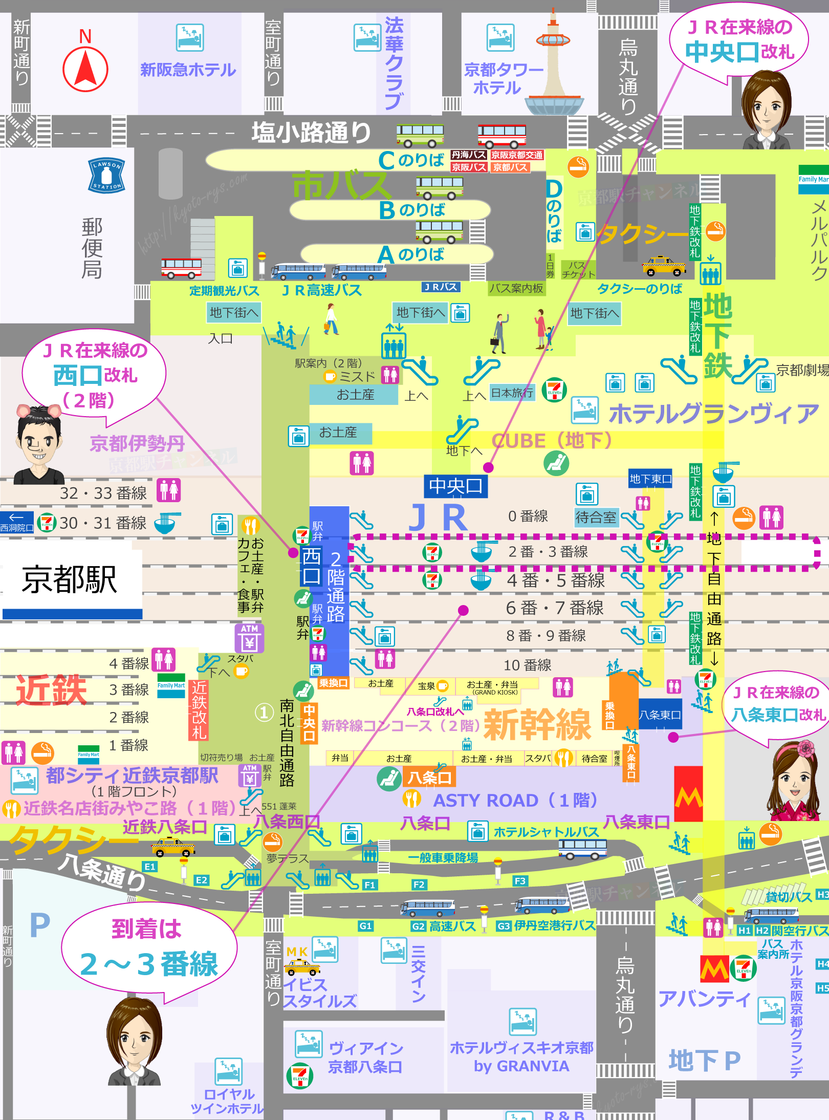 京都駅の構内図とJRののりば