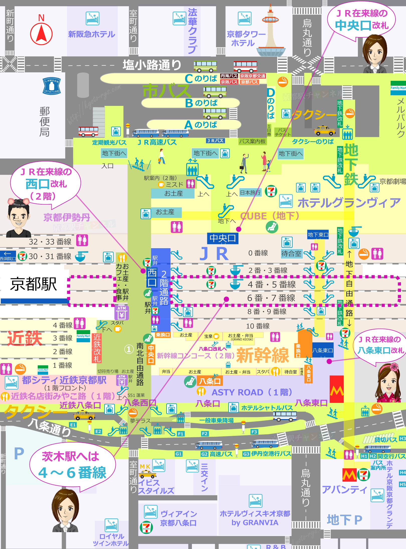 京都駅の構内図とJRののりば
