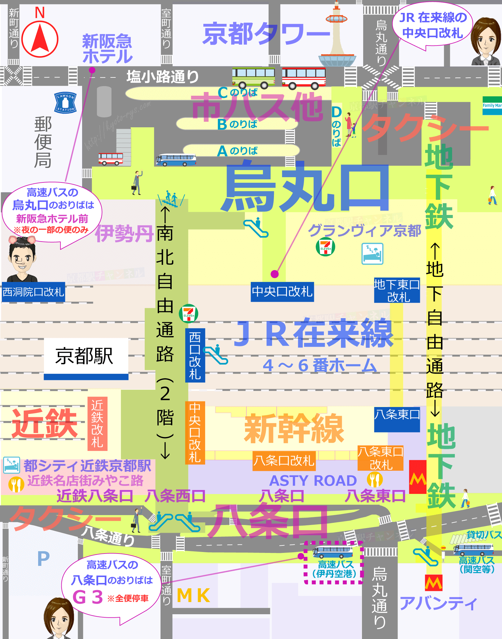 伊丹空港から京都行きの高速バスのおりばマップ