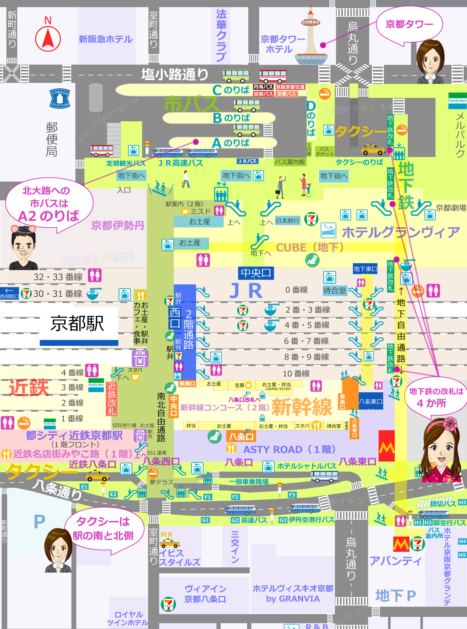 京都駅のマップと北大路行きの乗り場