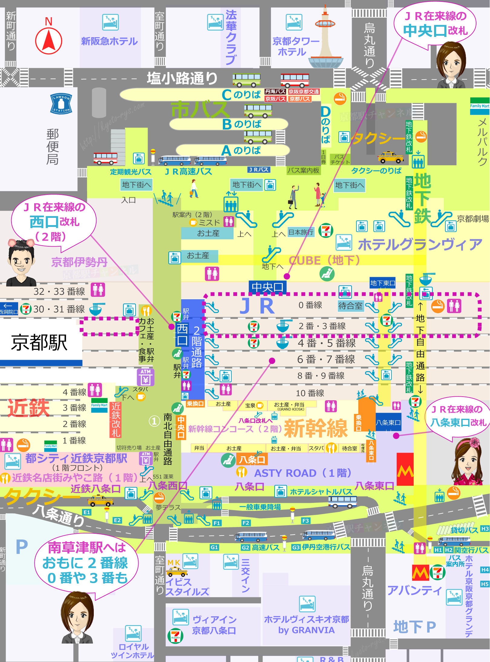 京都駅の構内図とJRののりば