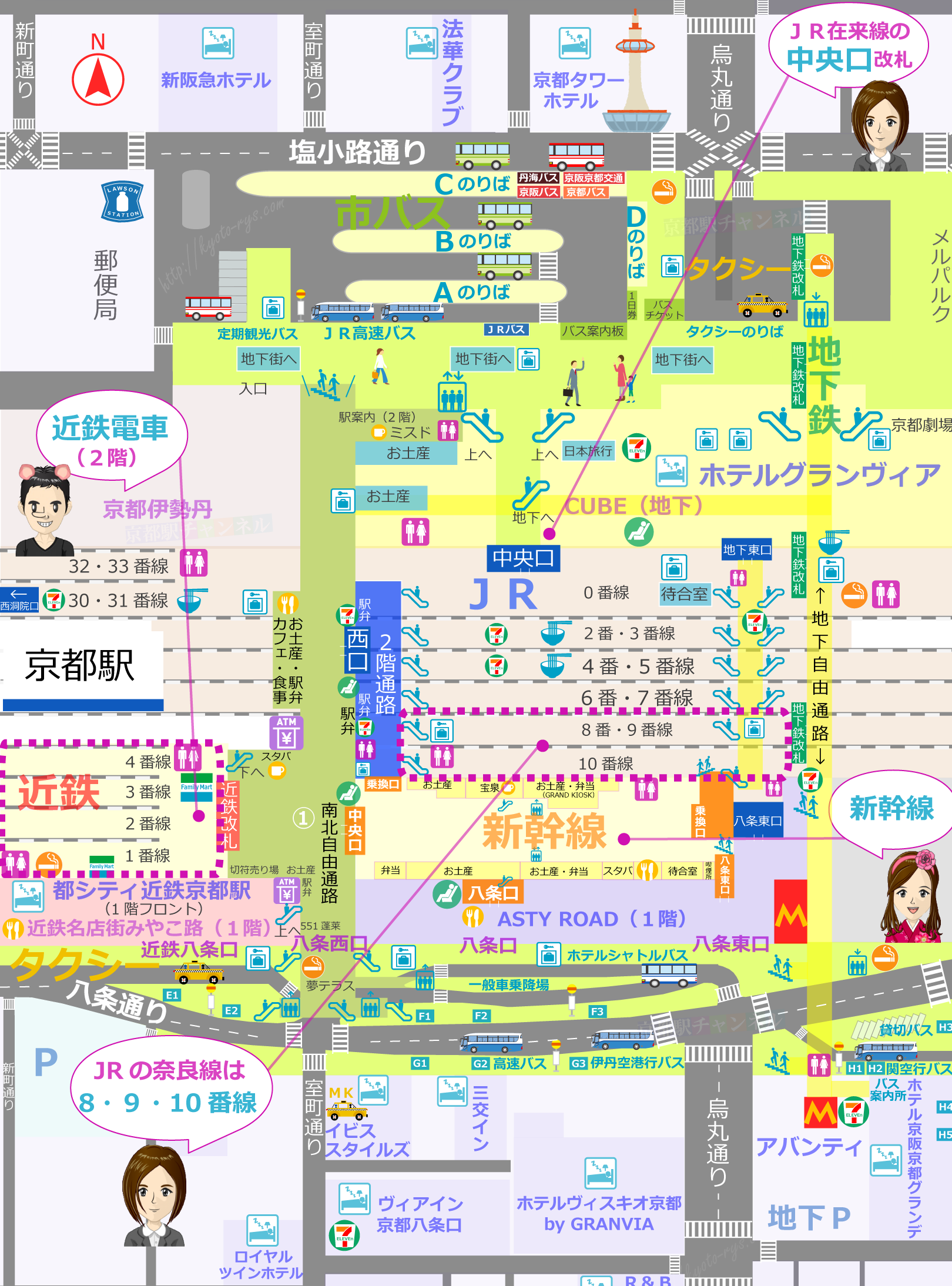 京都駅の構内図とJRののりば