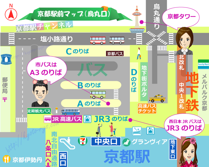 京都駅のバスロータリーマップ