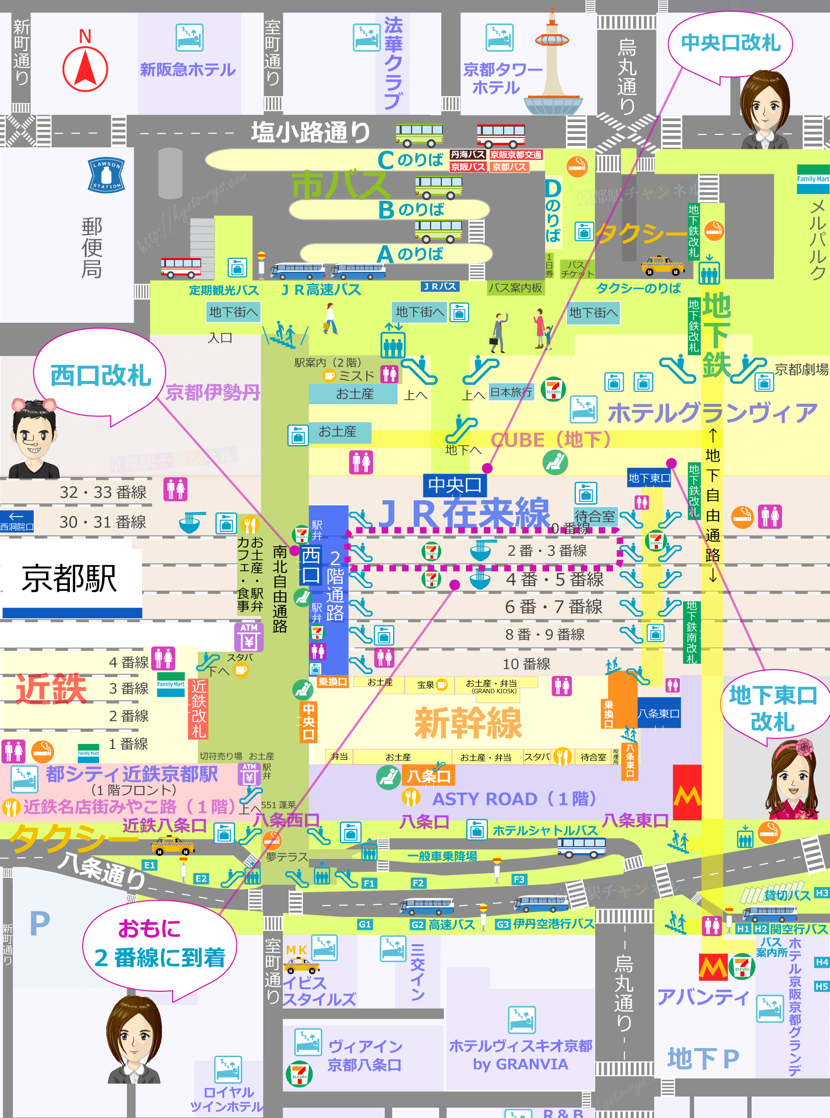 京都駅の構内図とJRののりば