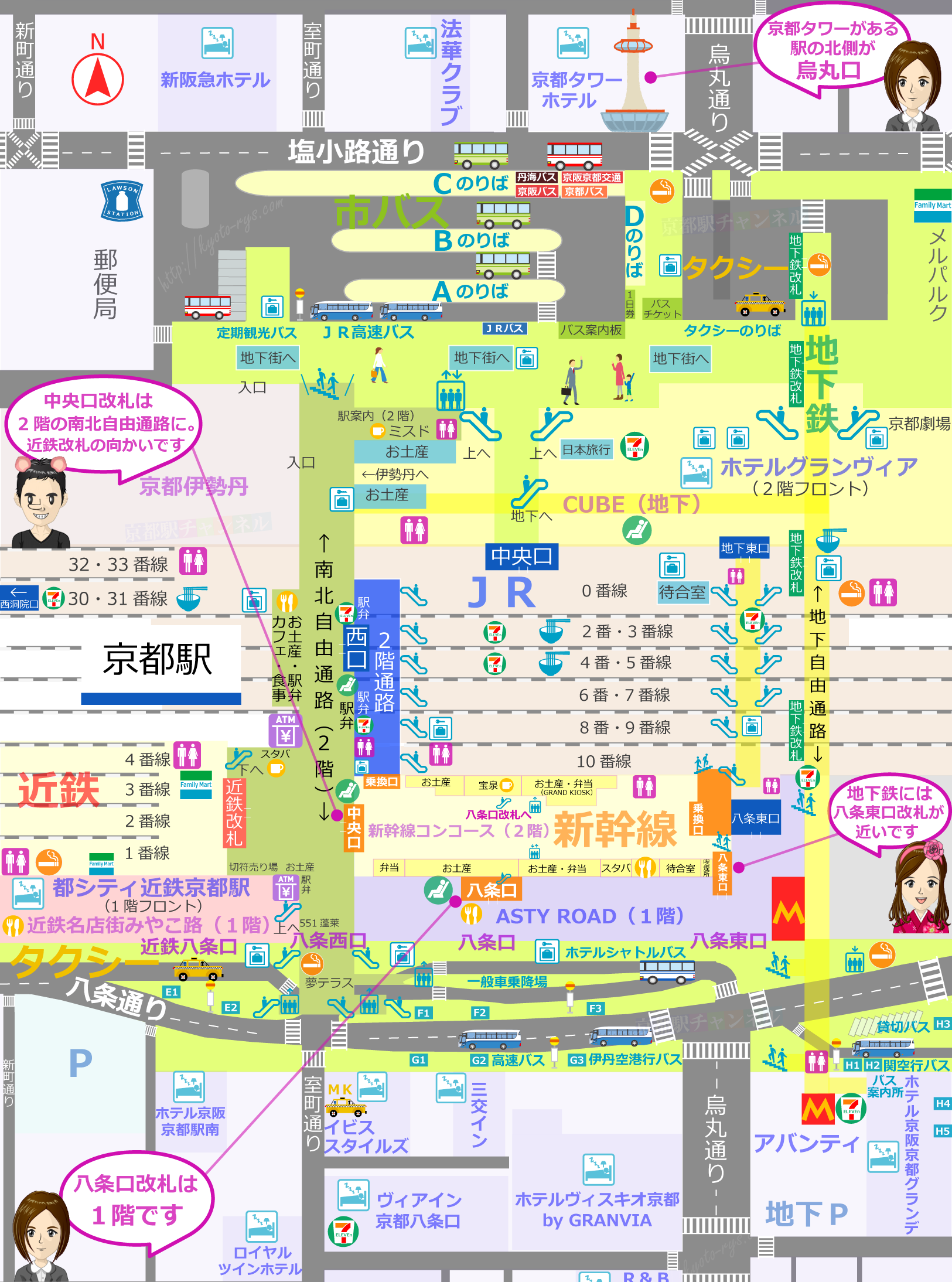京都駅の全体マップと新幹線の改札
