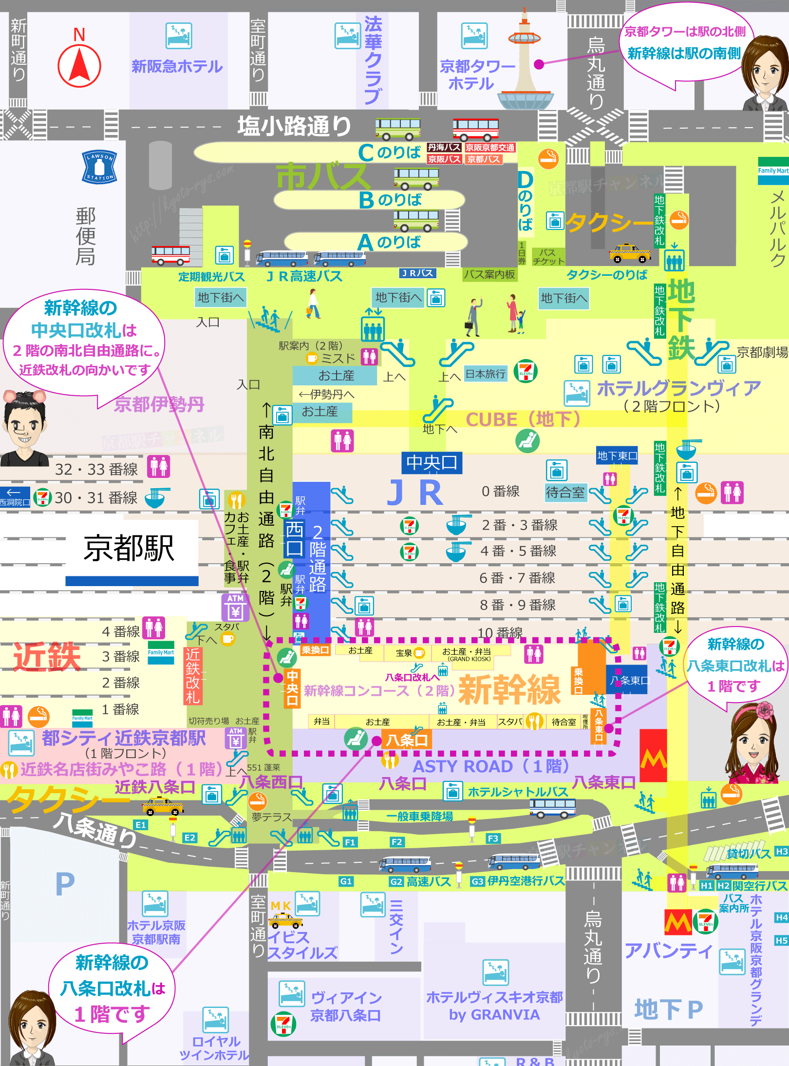 京都駅の全体マップと新幹線の改札