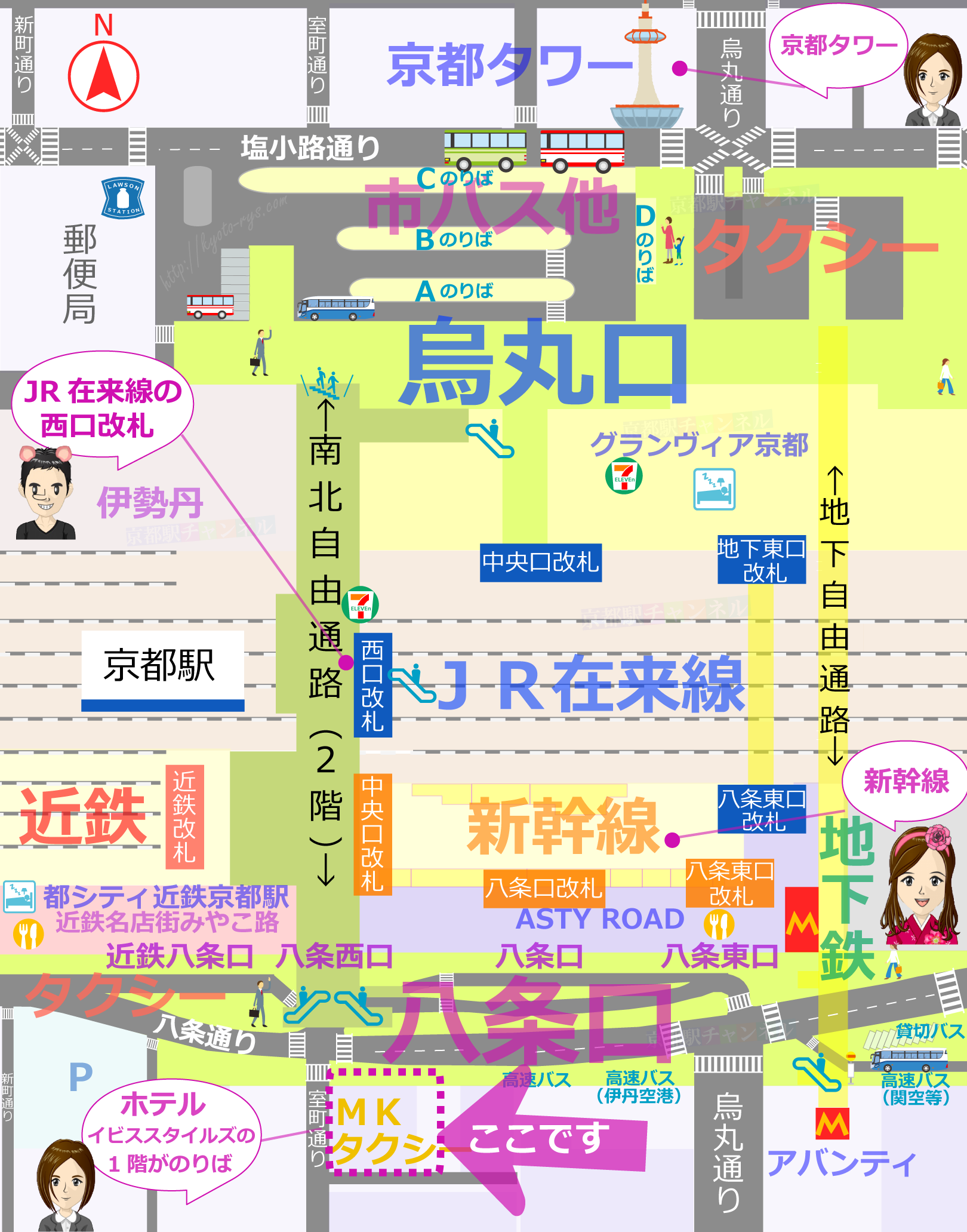京都駅とMKタクシーの乗り場マップ