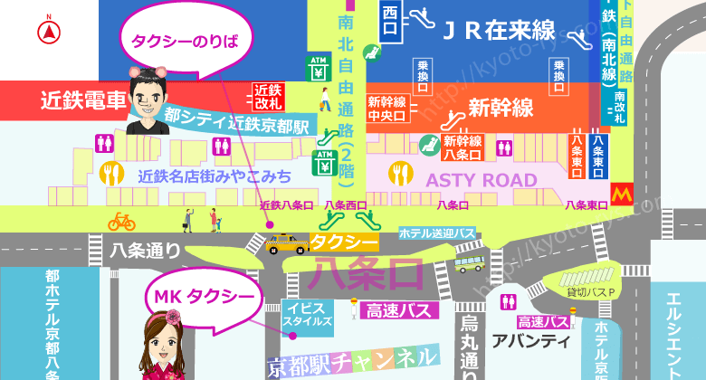 京都駅のタクシー乗り場の地図