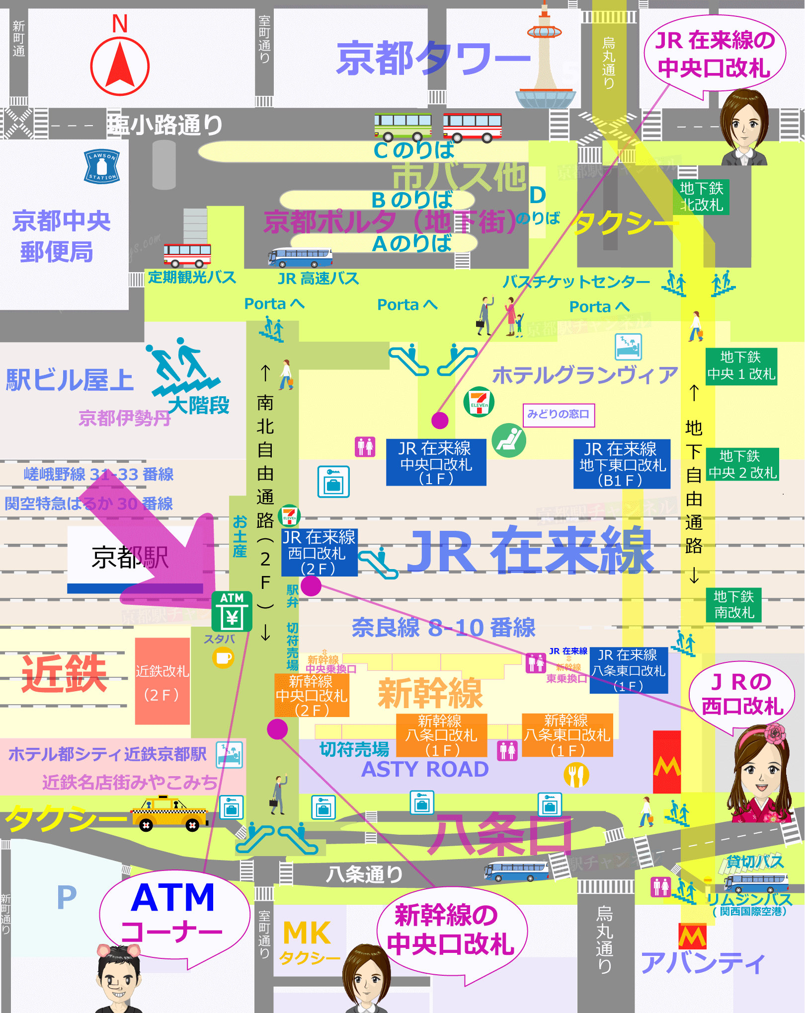 京都駅のATMの地図