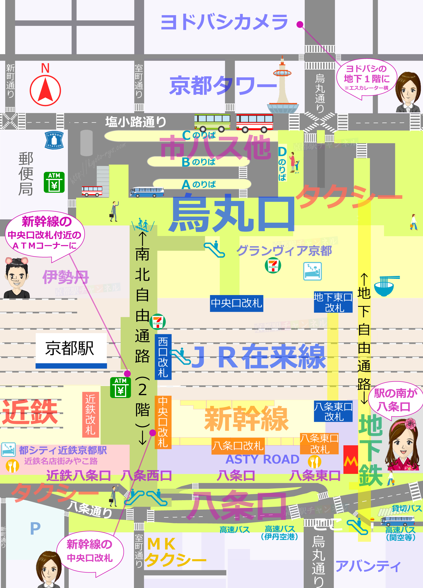 京都駅の全体図とりそな銀行のATMのマップ