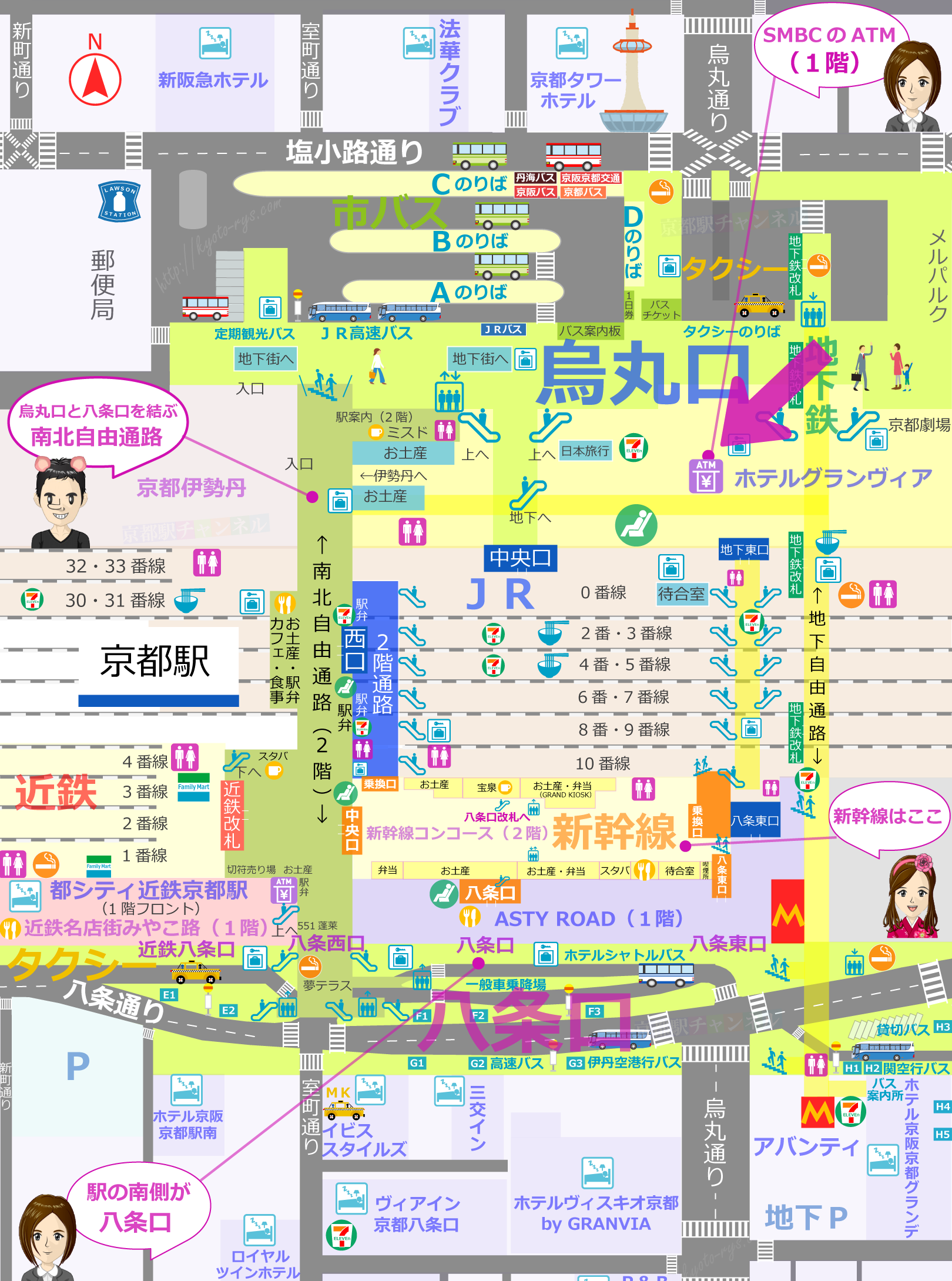 京都駅と三井住友銀行のATMの地図