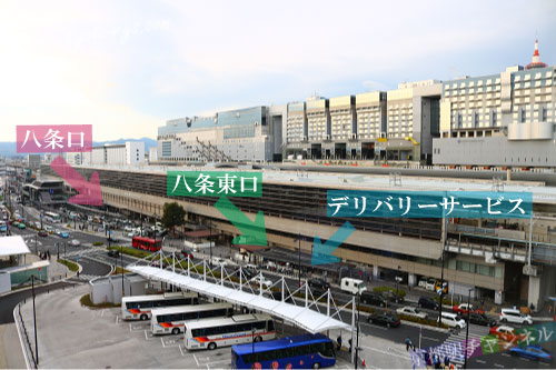 京都駅の八条口とデリバリーサービスの写真