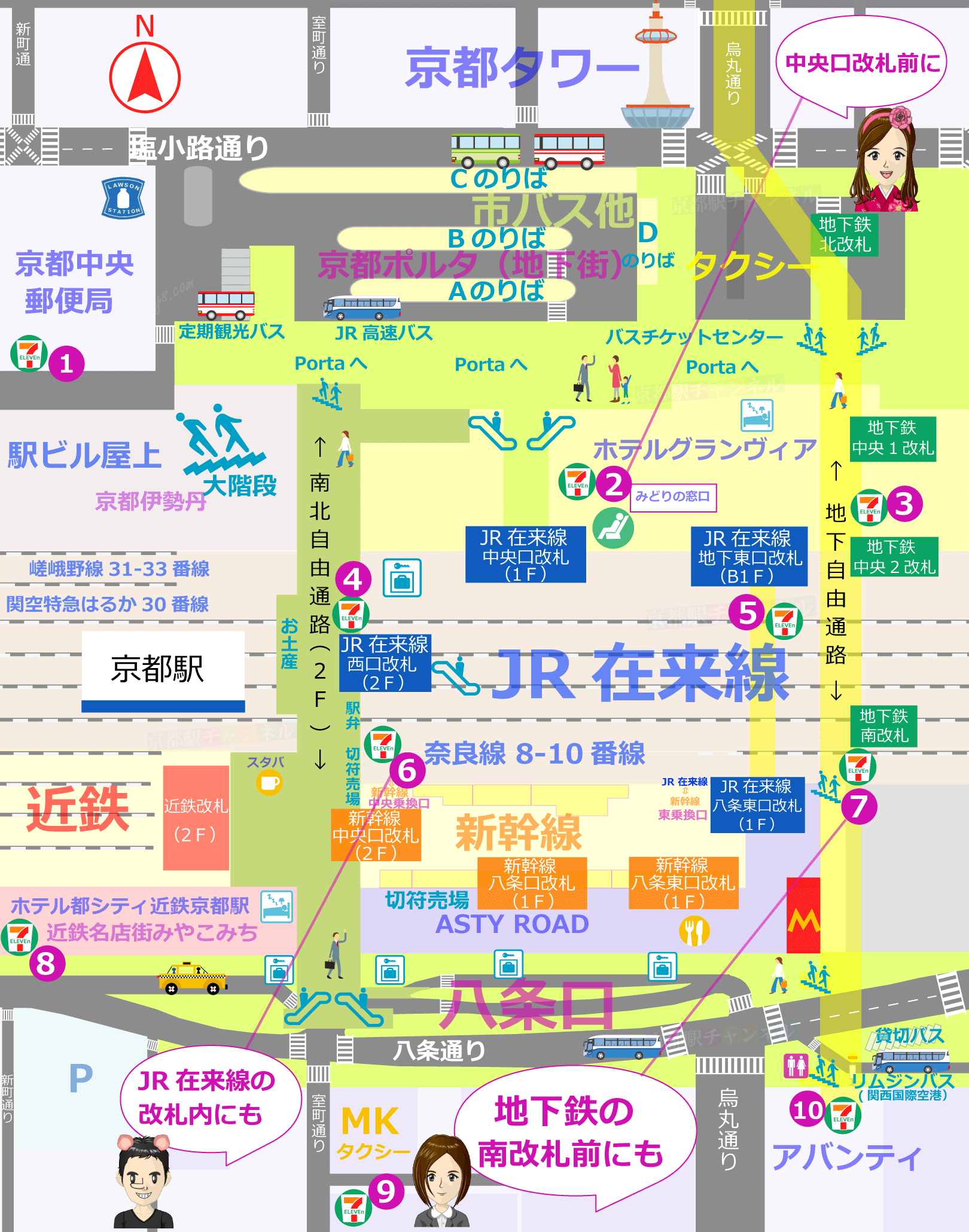 京都駅のセブンイレブンマップ