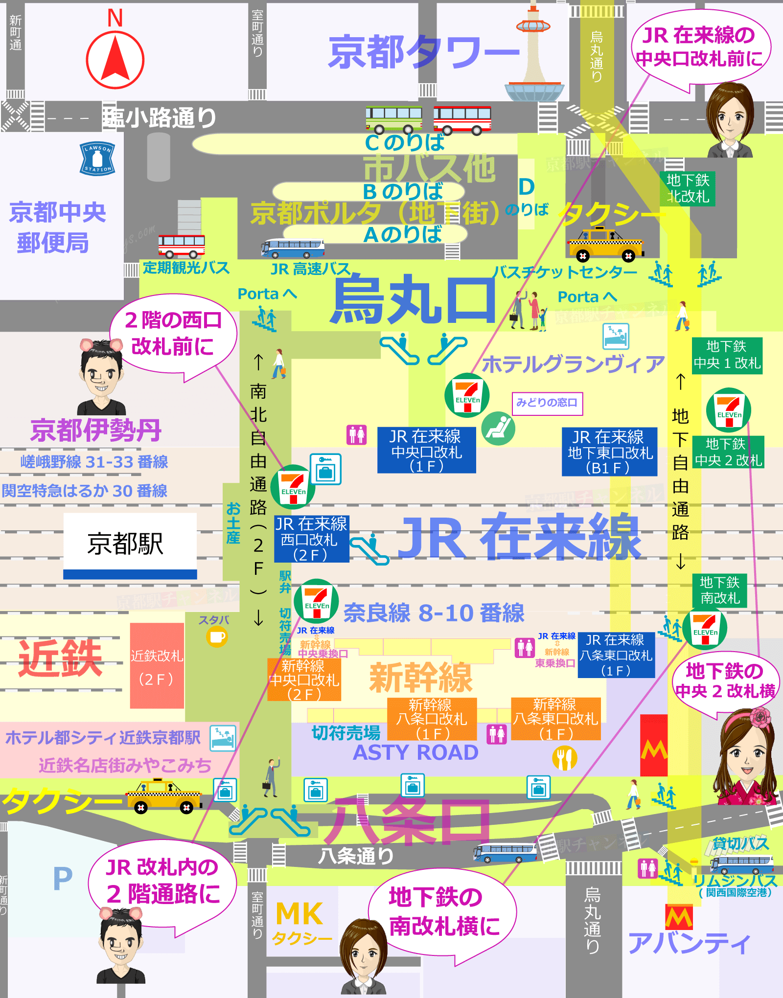 京都駅のコンビニの地図