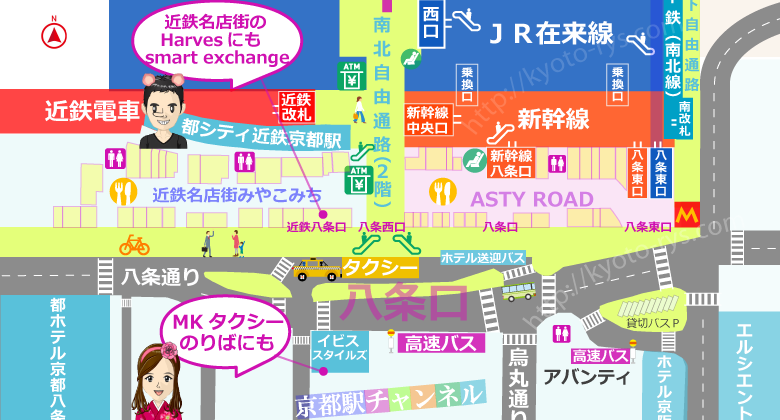 京都駅の外貨両替の地図