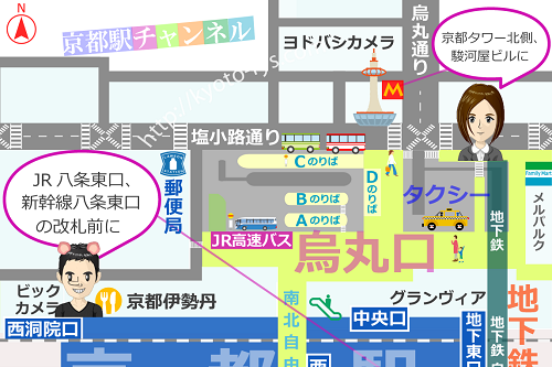 京都駅とマクドナルドの地図