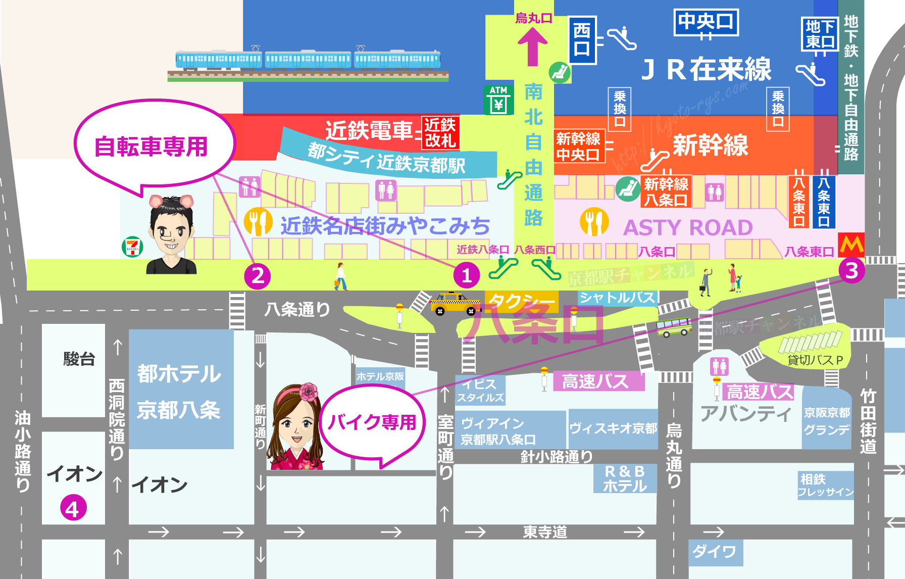 京都駅八条口の駐輪場マップ