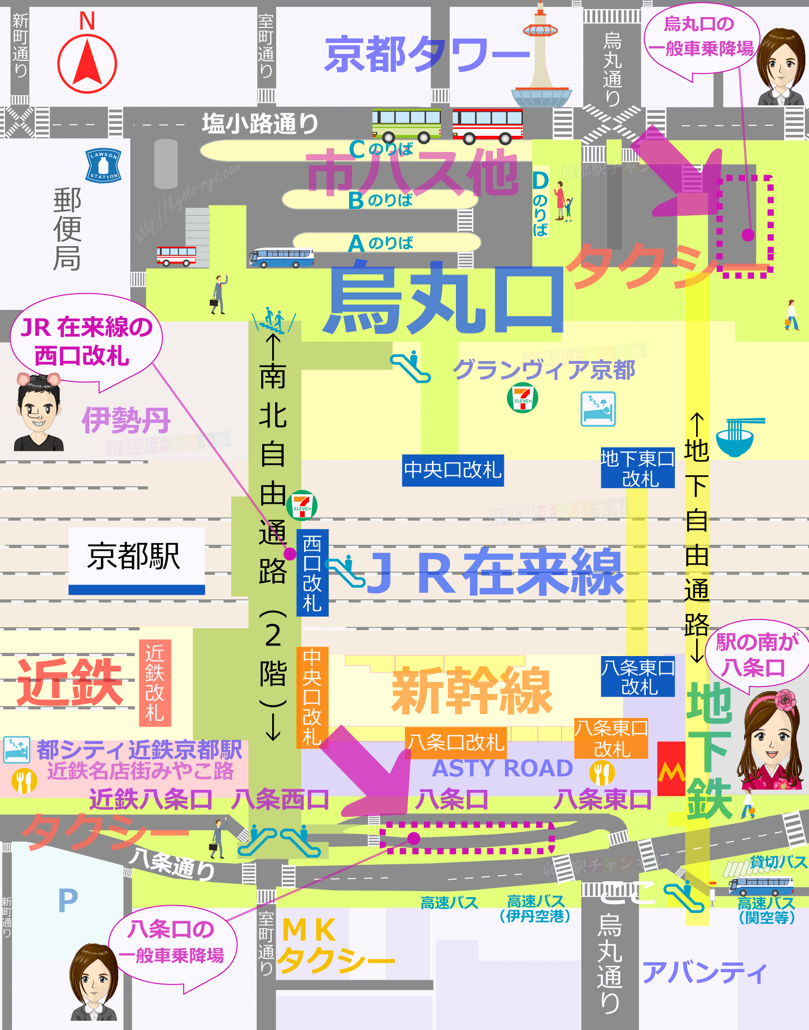 京都駅の全体図と送迎（乗降場）マップ
