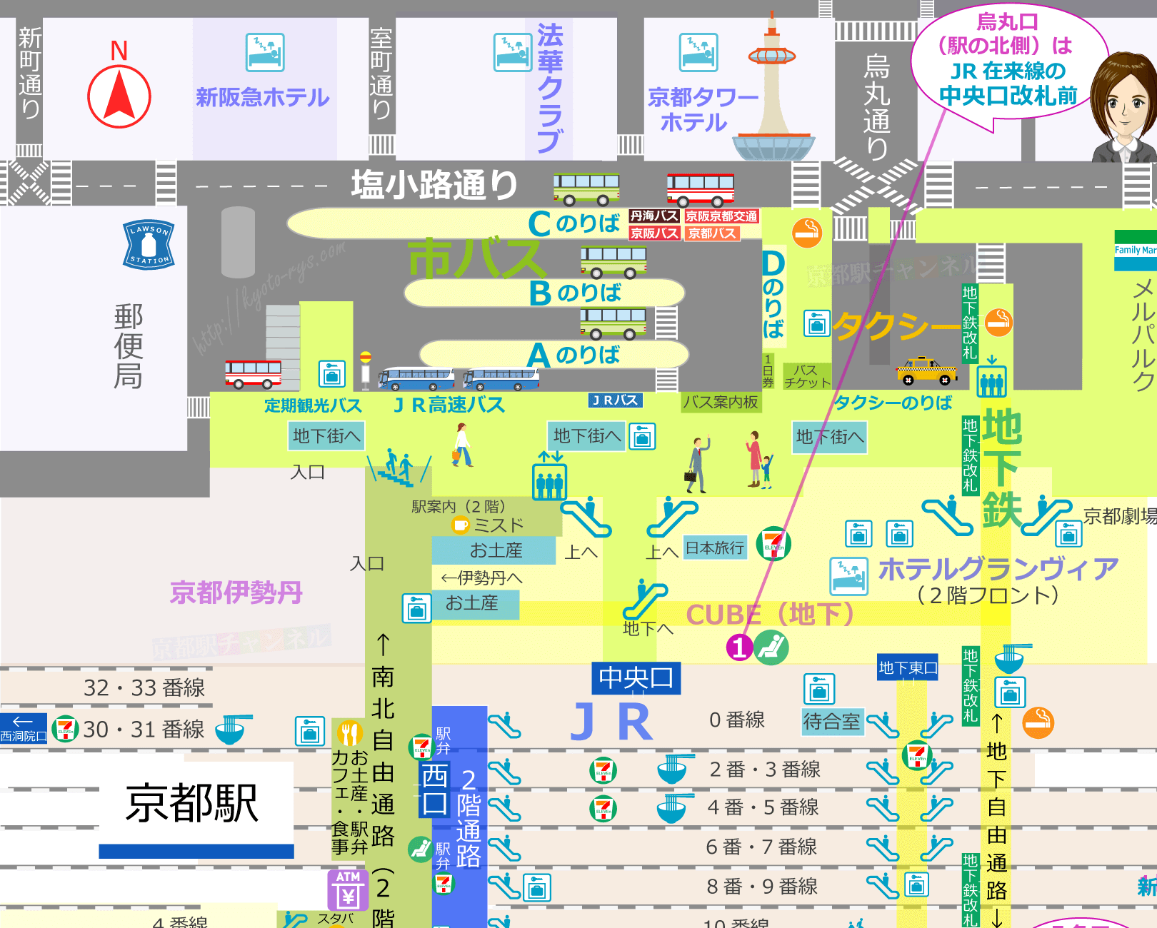 京都駅烏丸口のみどりの窓口の地図