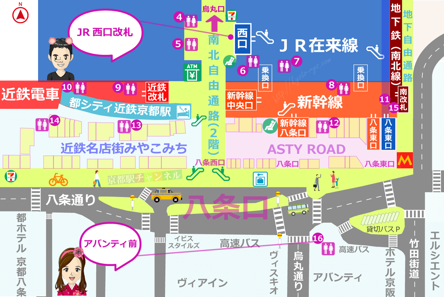 京都駅八条口のトイレの地図