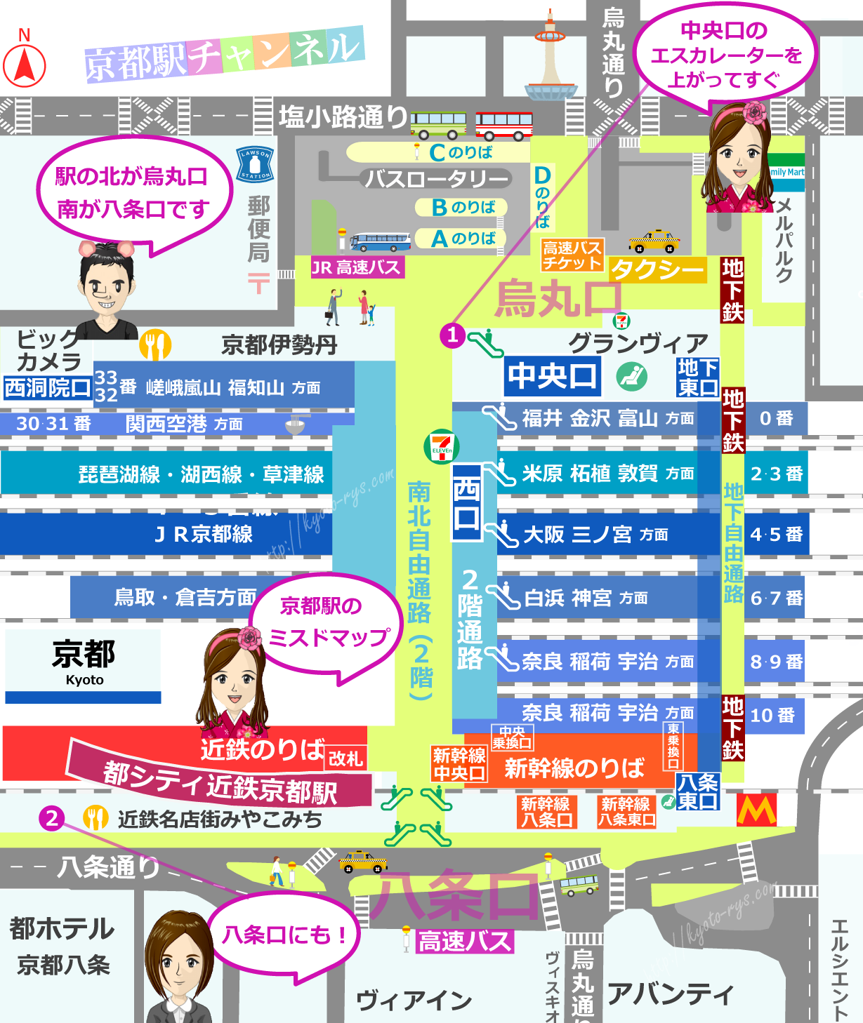 京都駅の地図とミスタードーナツの店舗