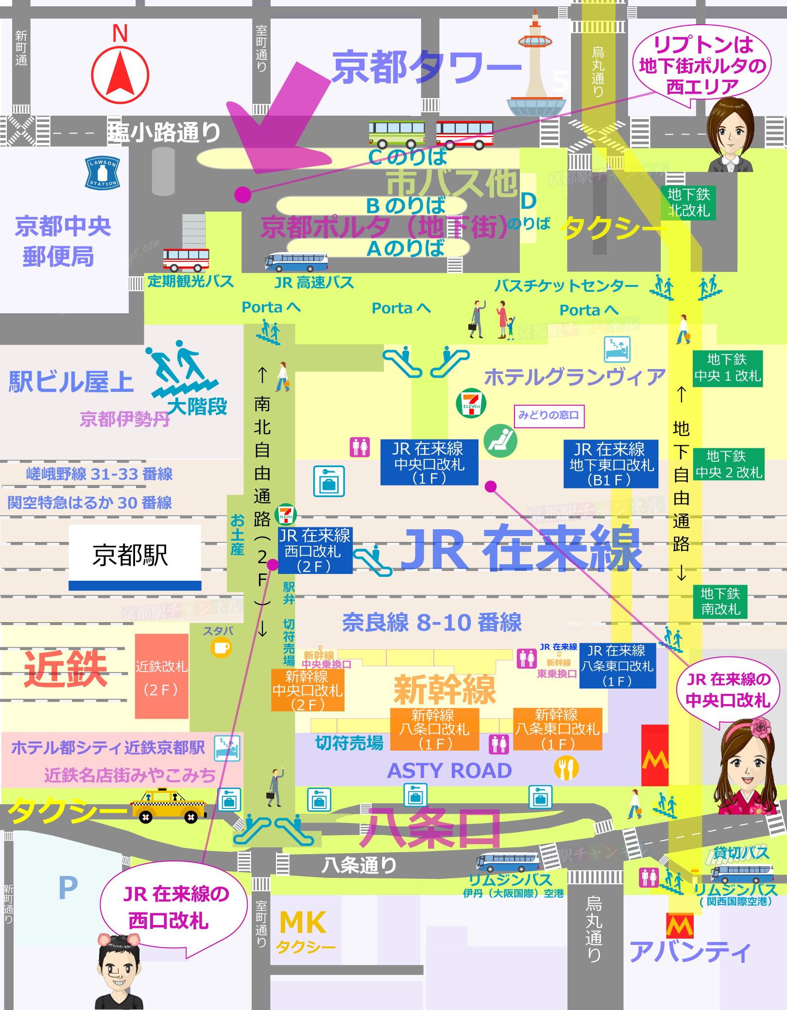 京都駅の地図とリプトンの位置
