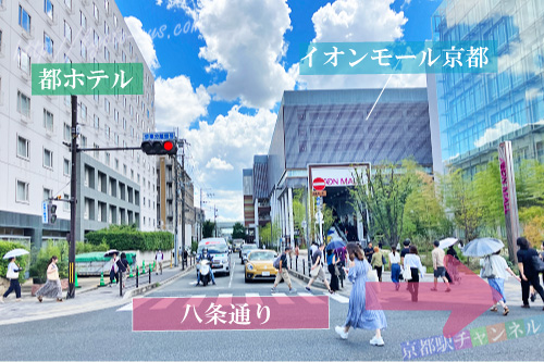 八条通りと都ホテルやイオンモール京都