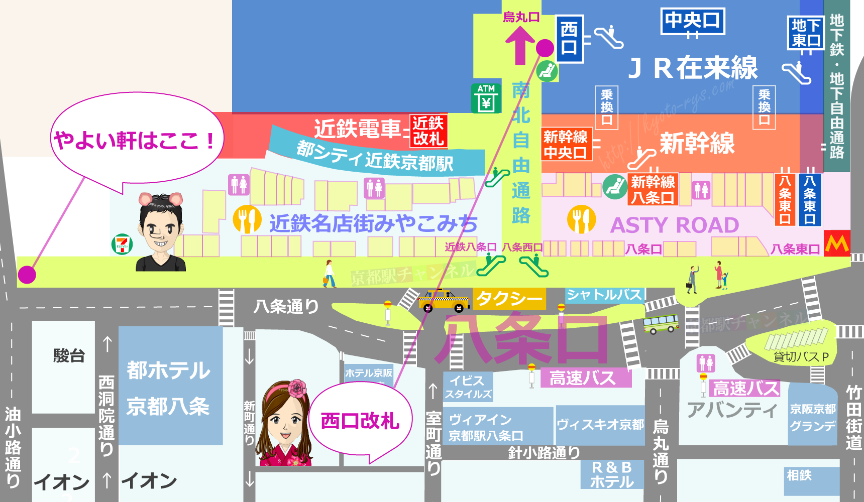 京都駅のやよい軒のマップ