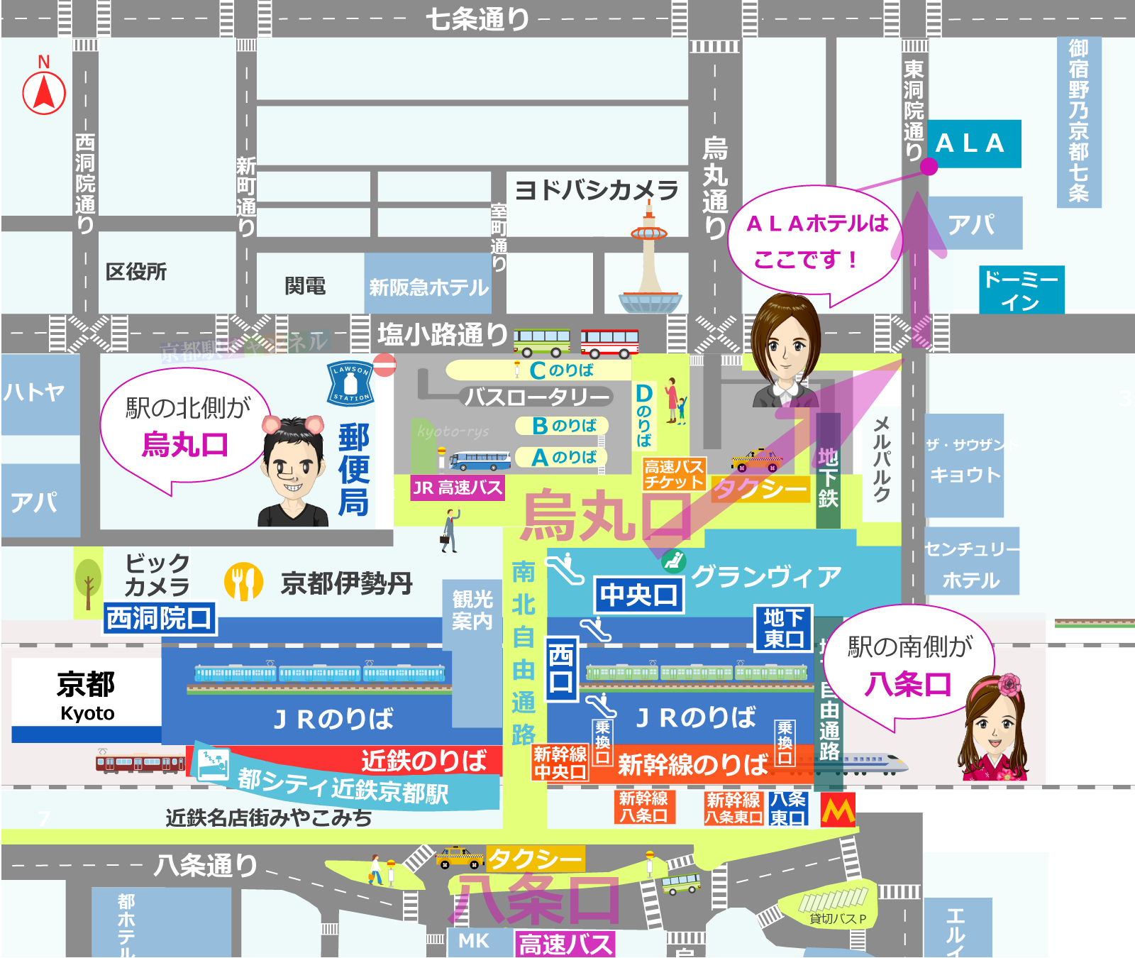 京都駅とアルアホテル京都の地図