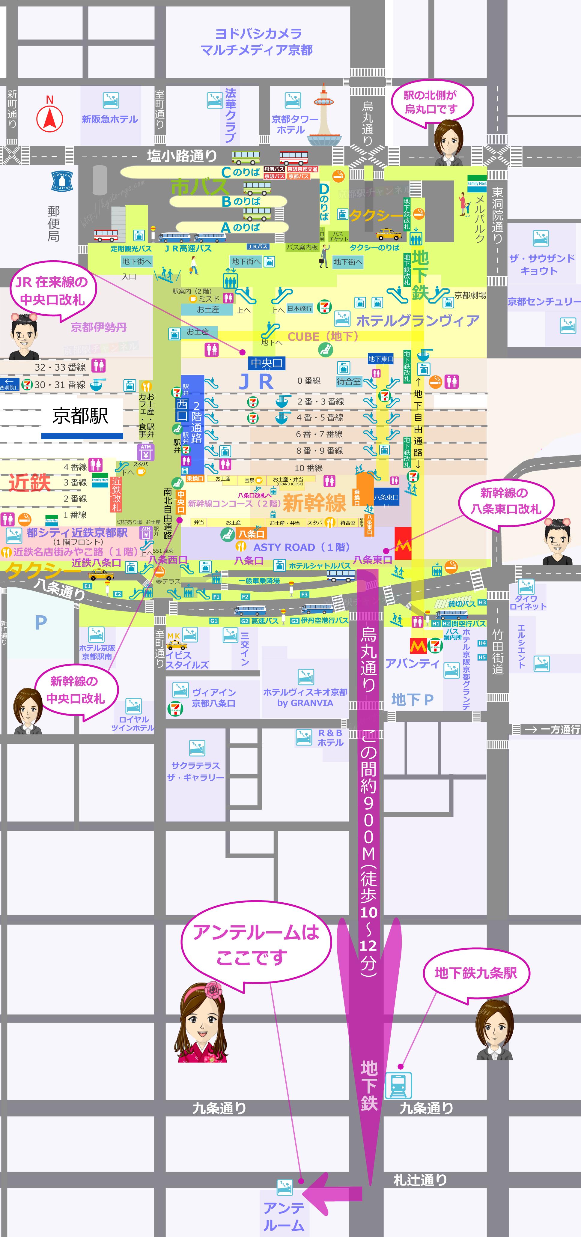京都駅とホテルアンテルーム京都の地図