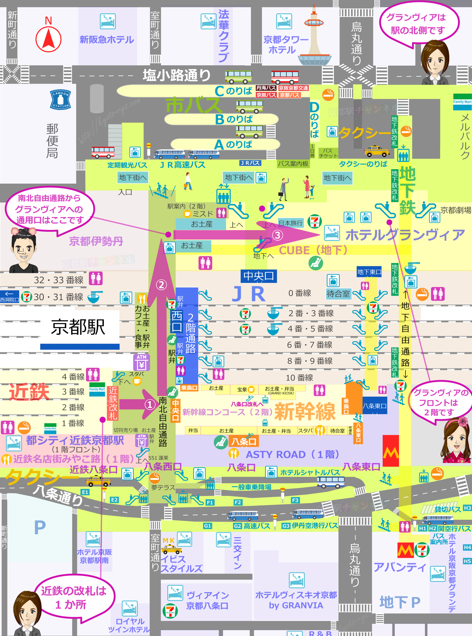 近鉄京都駅からグランヴィアへの地図