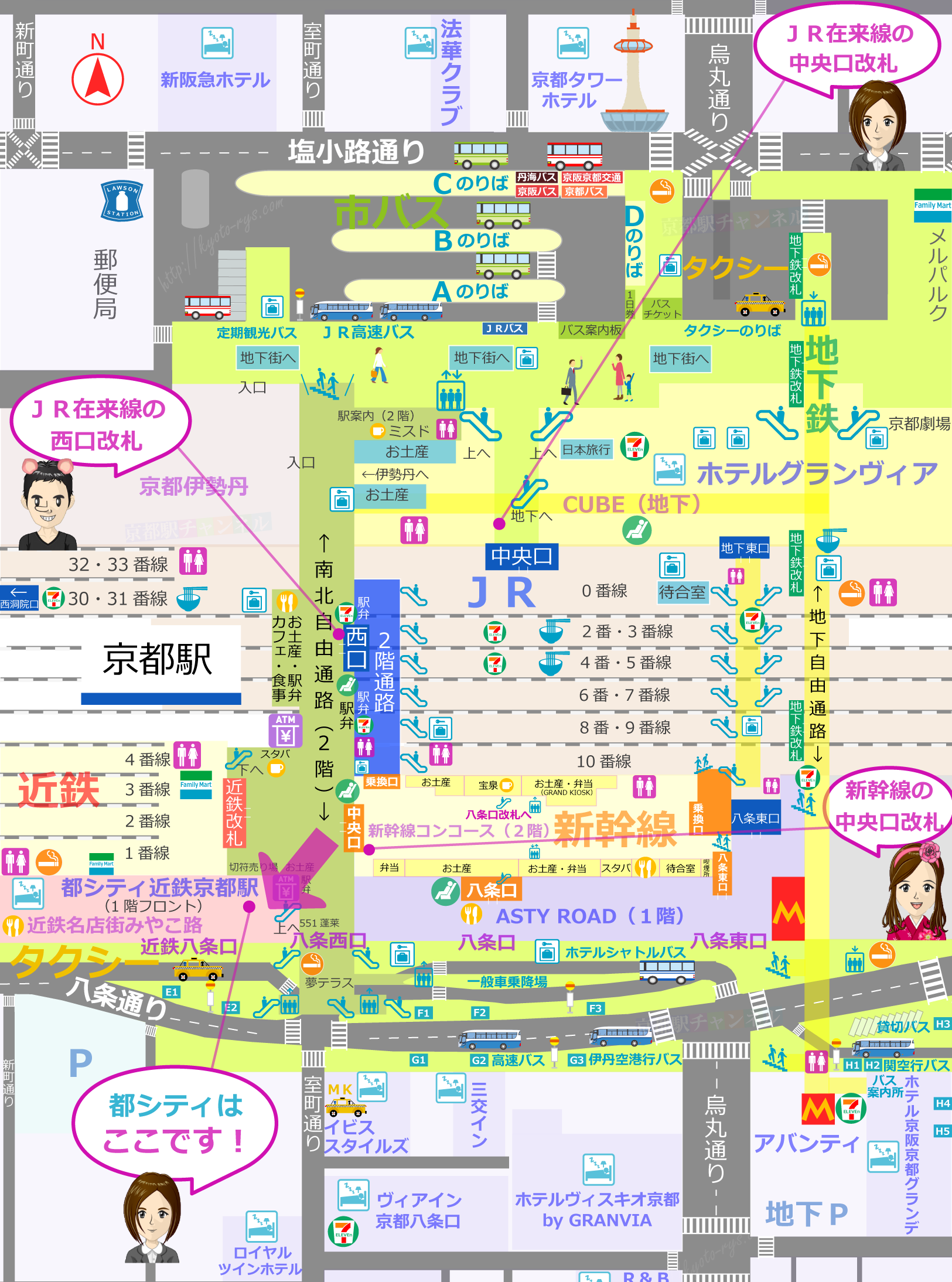 都シティ近鉄京都駅と京都駅の地図