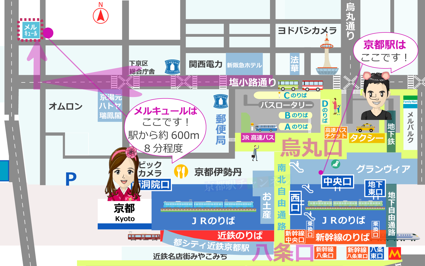 京都駅とメルキュール京都ステーションの地図