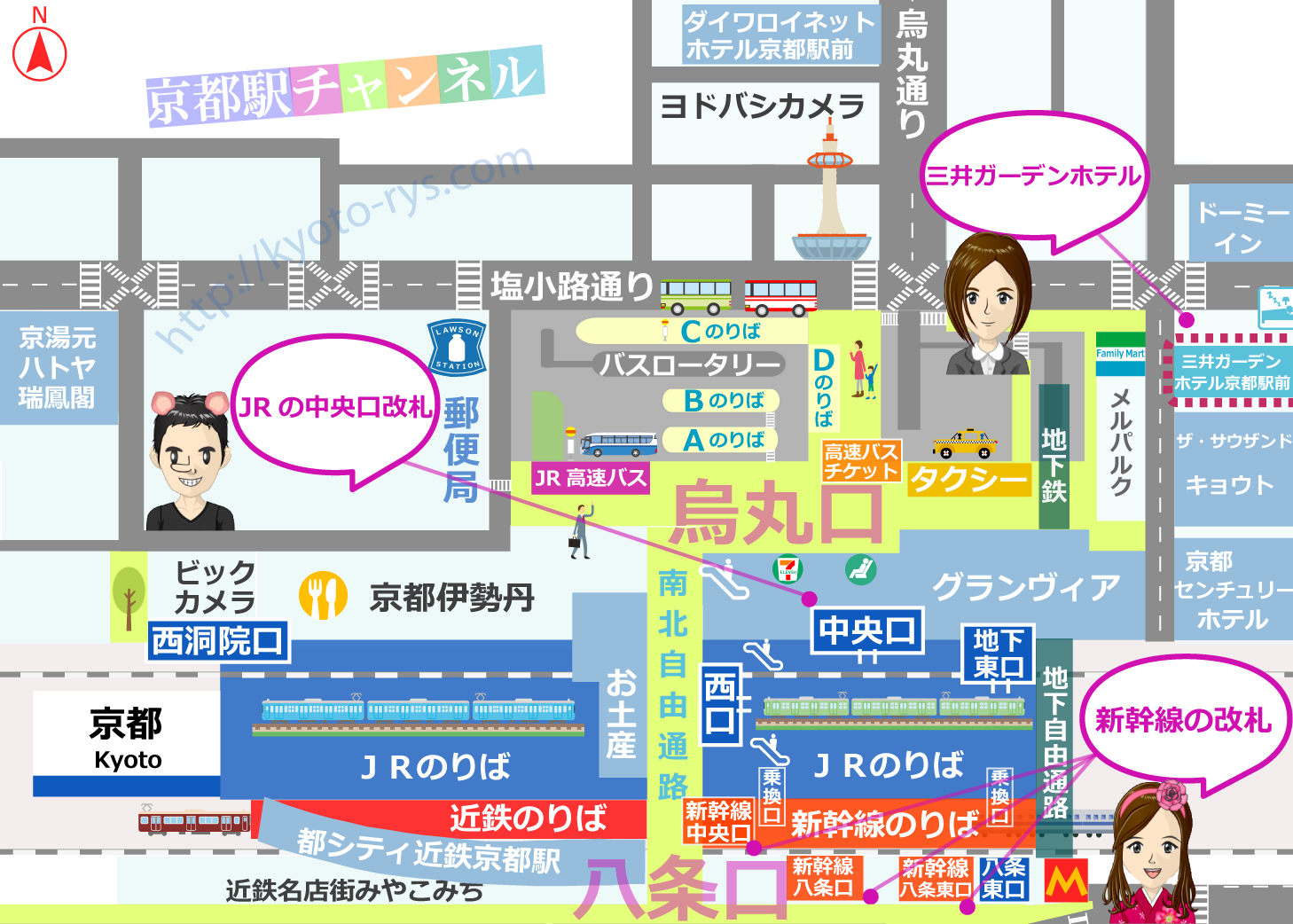 京都駅と三井ガーデンホテル京都駅前の地図