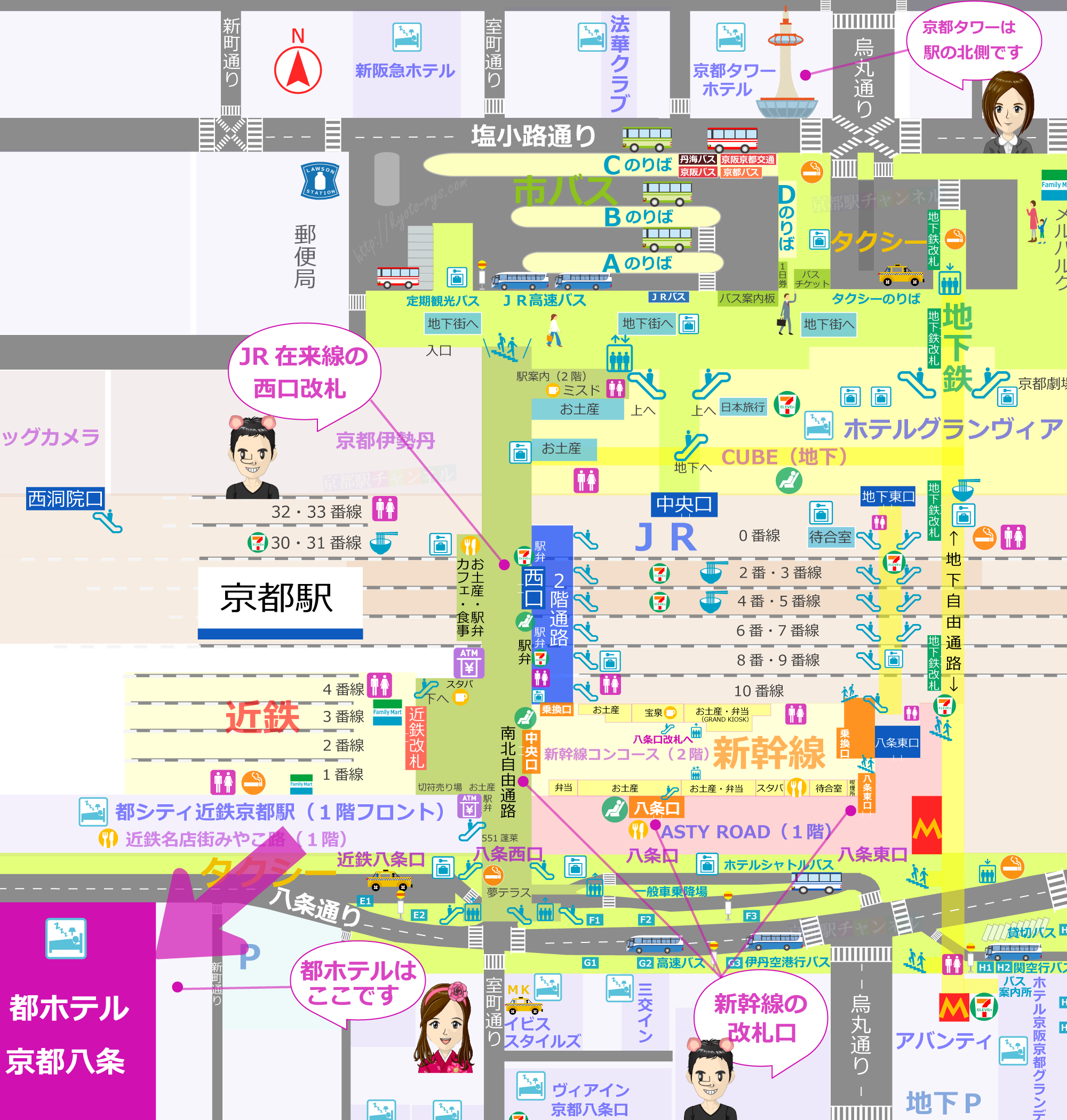 京都駅周辺と都ホテル八条の地図