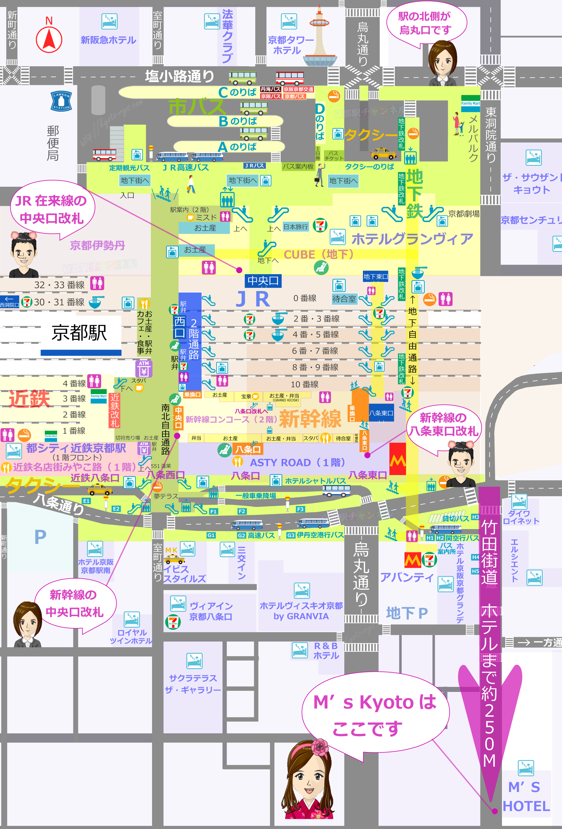 京都駅とHotel The M's Kyotoの地図