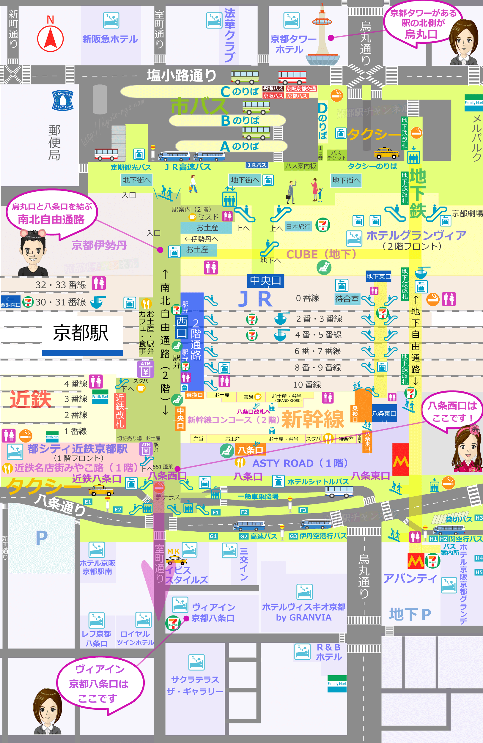 京都駅とヴィアイン京都駅八条口の地図