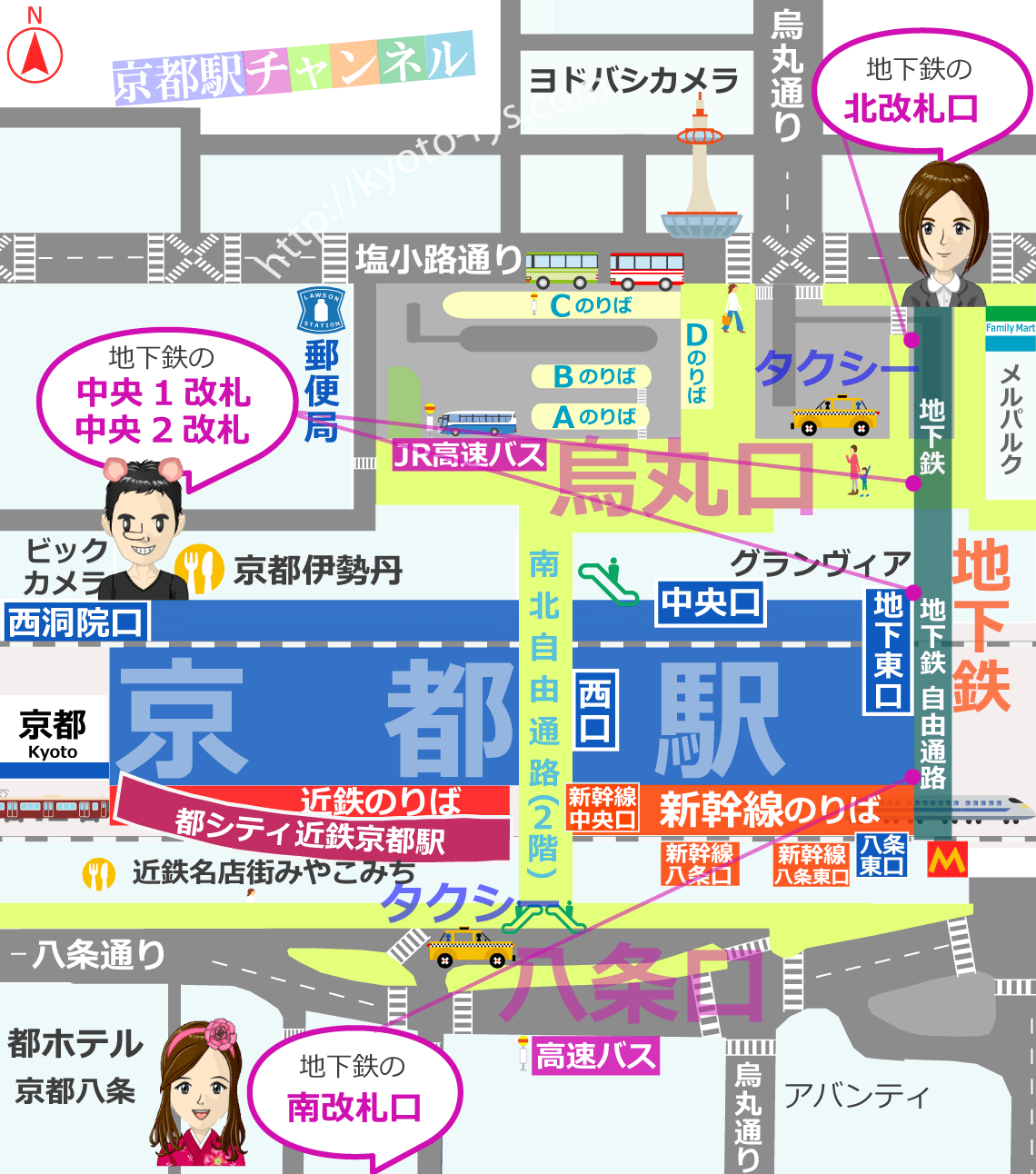 京都駅の地下鉄のりばマップ