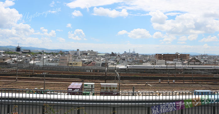 スカイテラスから見える新幹線と東寺
