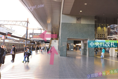 JR京都駅の中央口改札から5番ホームへの経路