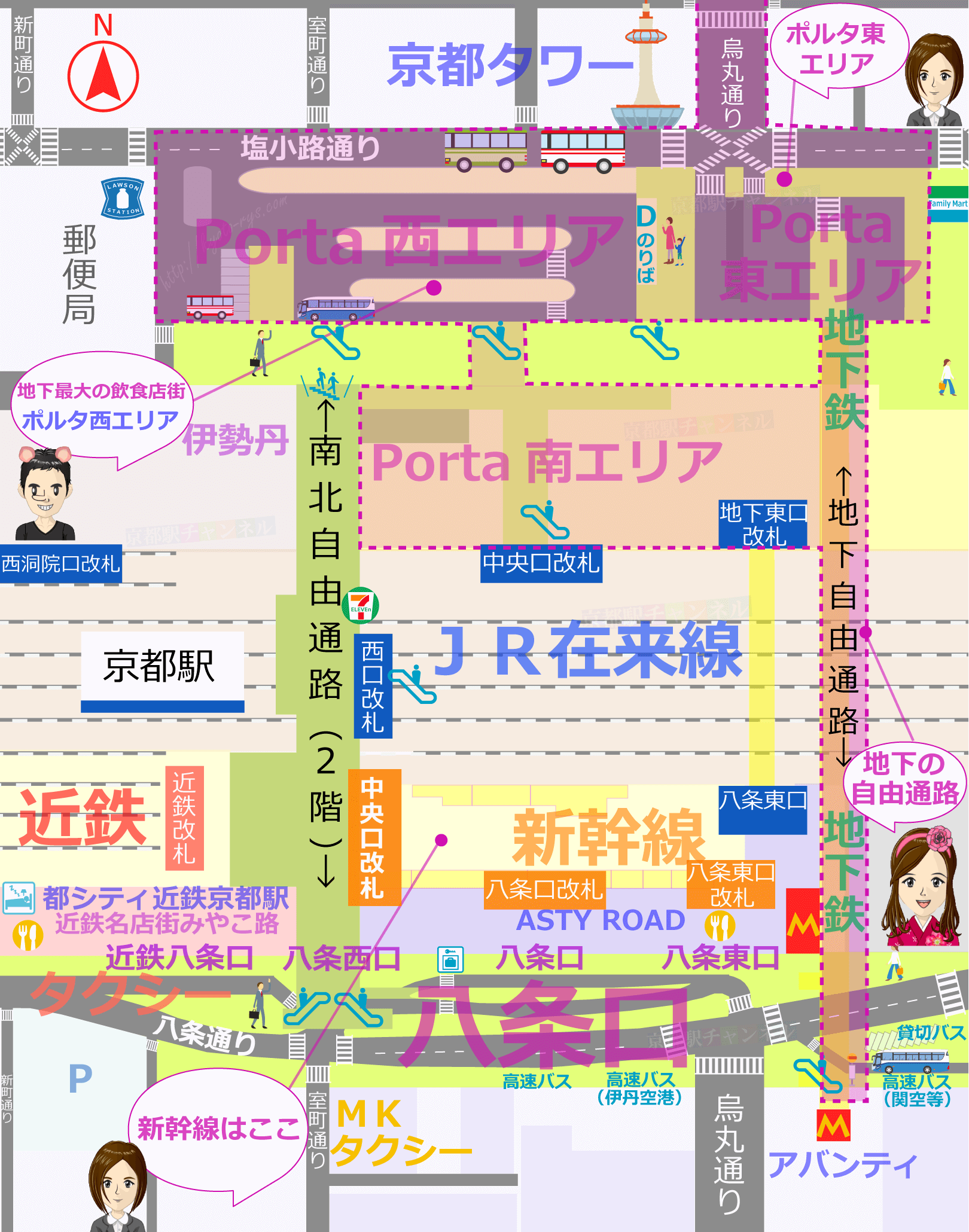 京都駅の地下街の簡易マップ
