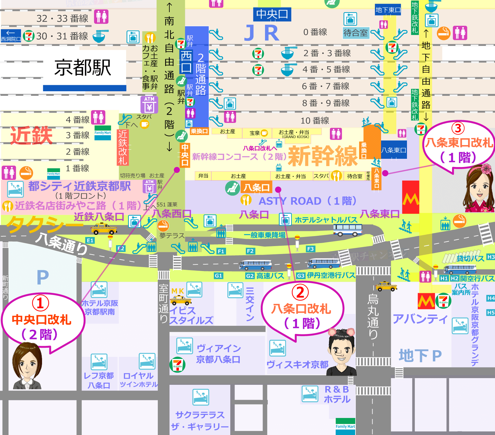 京都駅の八条口の構内図