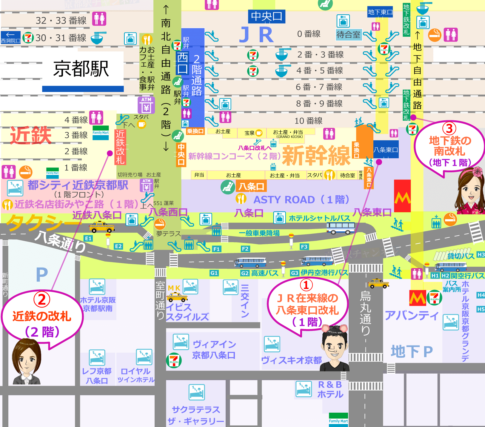 京都駅の八条口の構内図