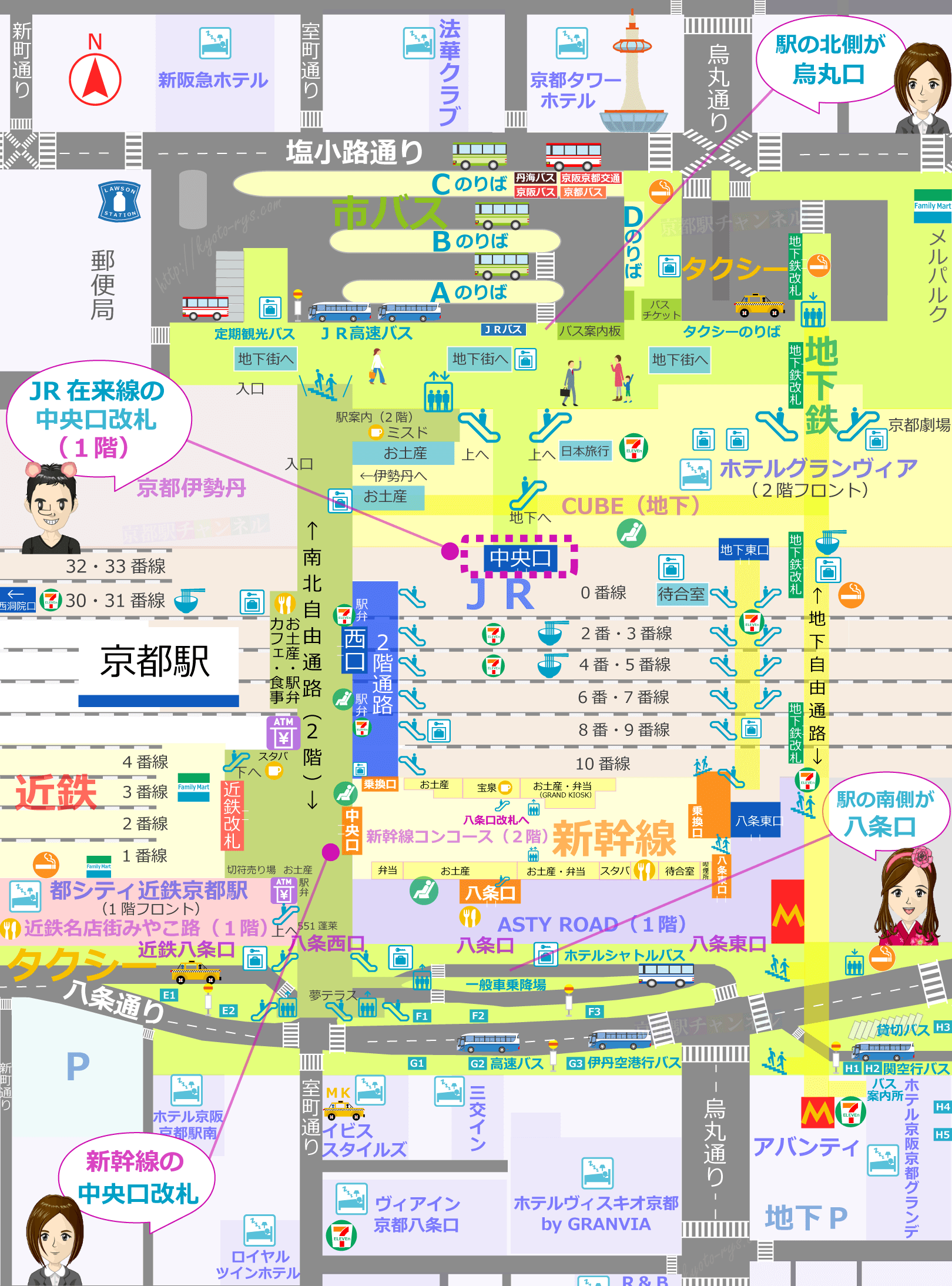 京都駅の構内図と中央口のマップ
