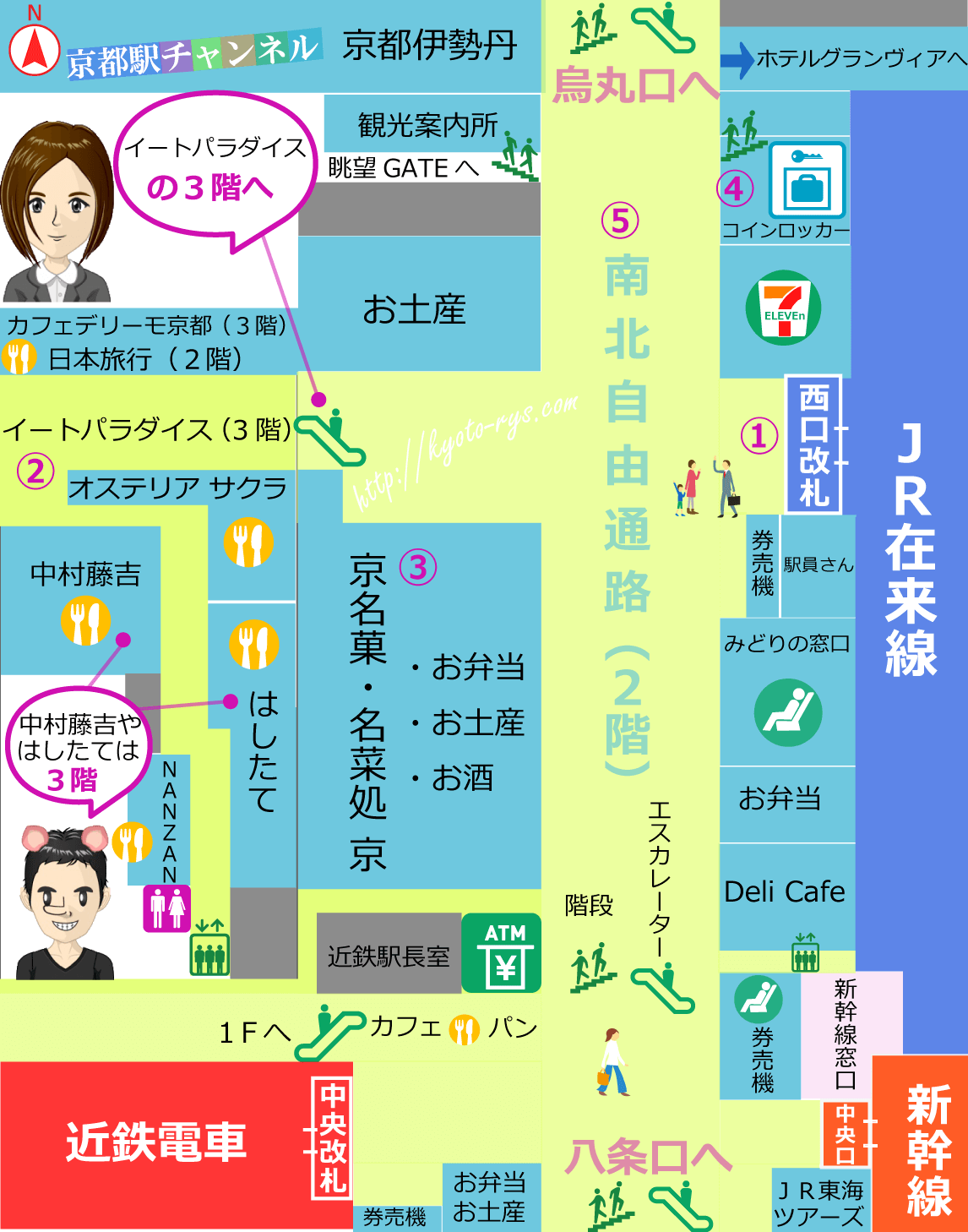 京都駅の西口改札の構内図<