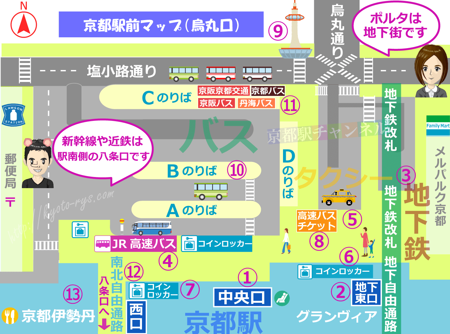 京都駅の烏丸口のマップ