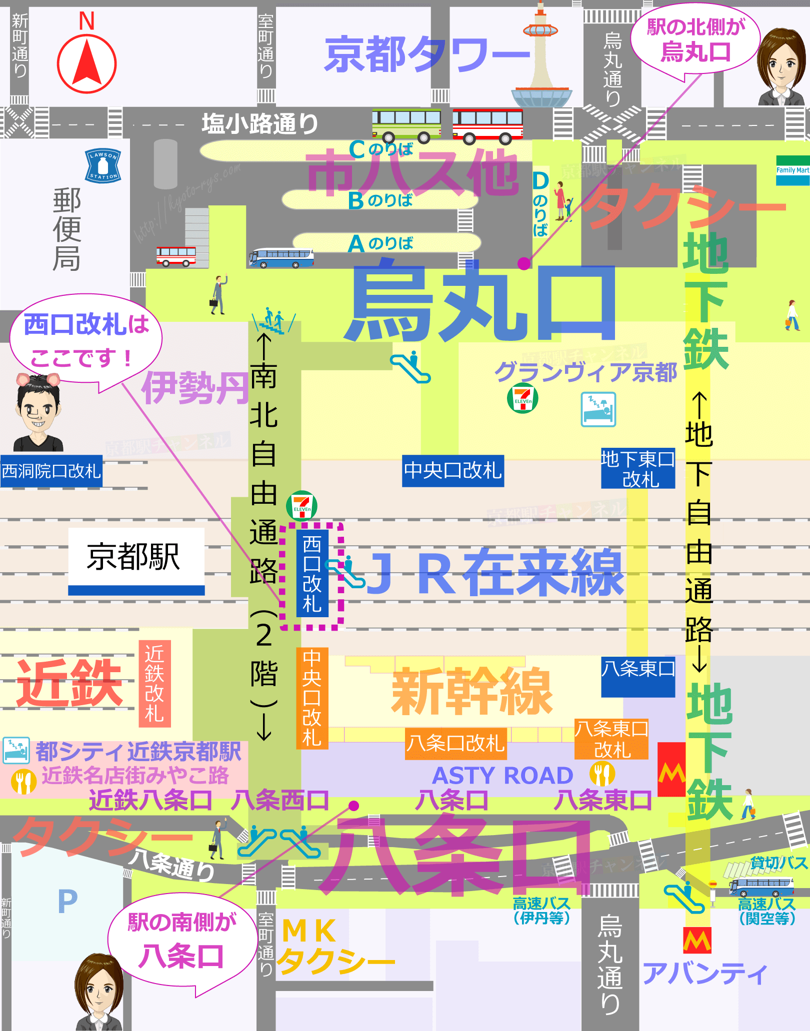 京都駅の構内図と西口改札のマップ