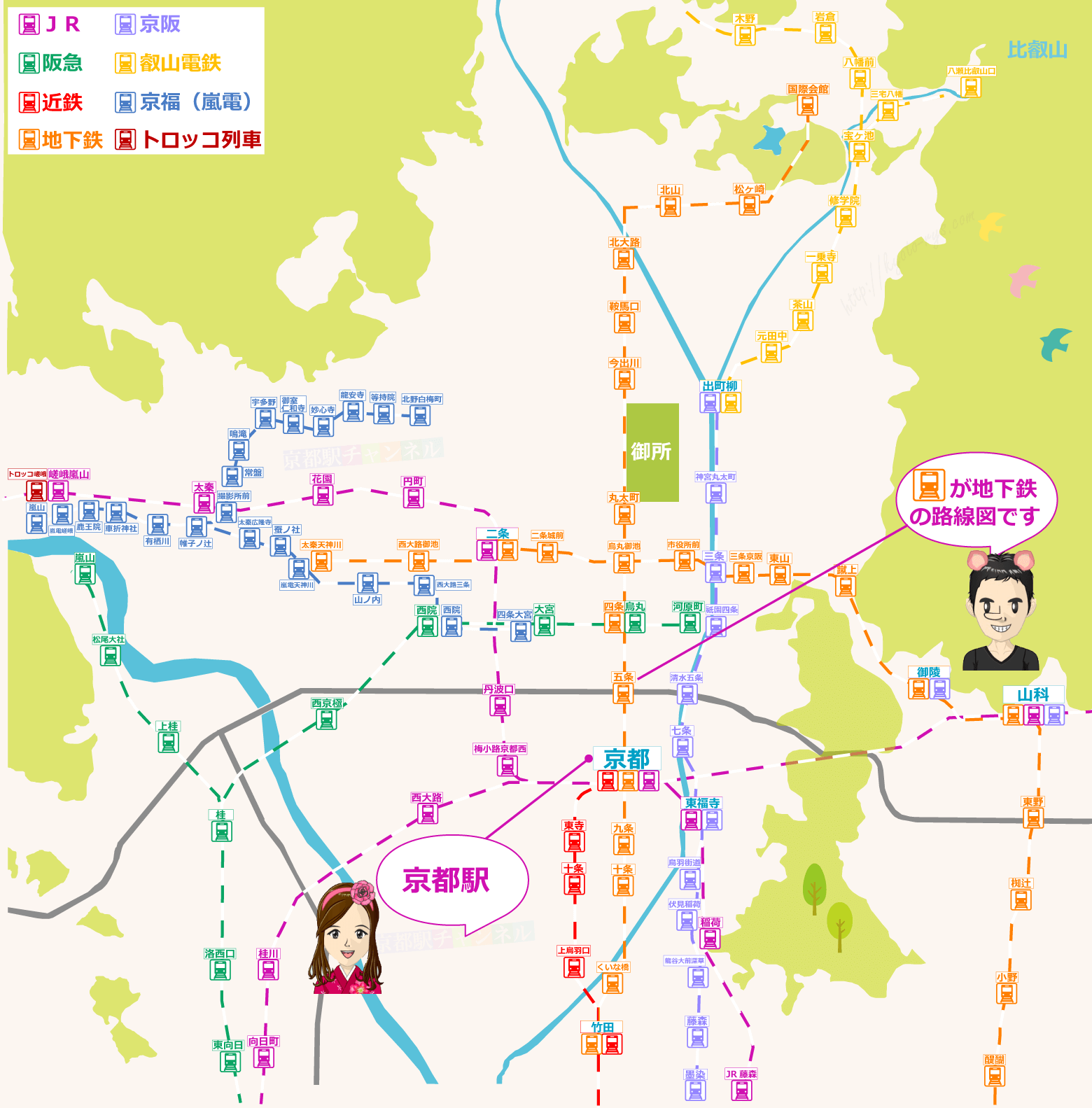 各鉄道会社の京都の路線図