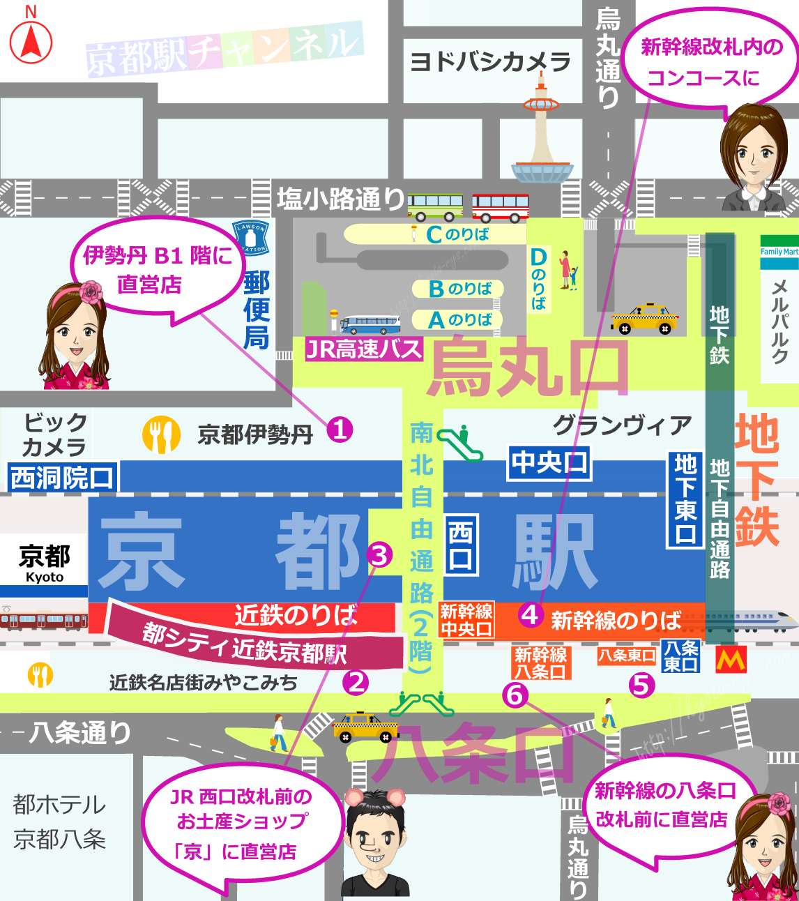 京都駅の鶴屋吉信の販売マップ