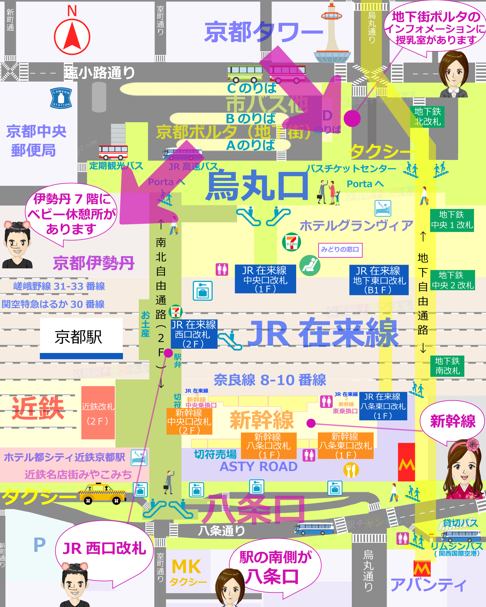 京都駅の全体図と授乳室のマップ
